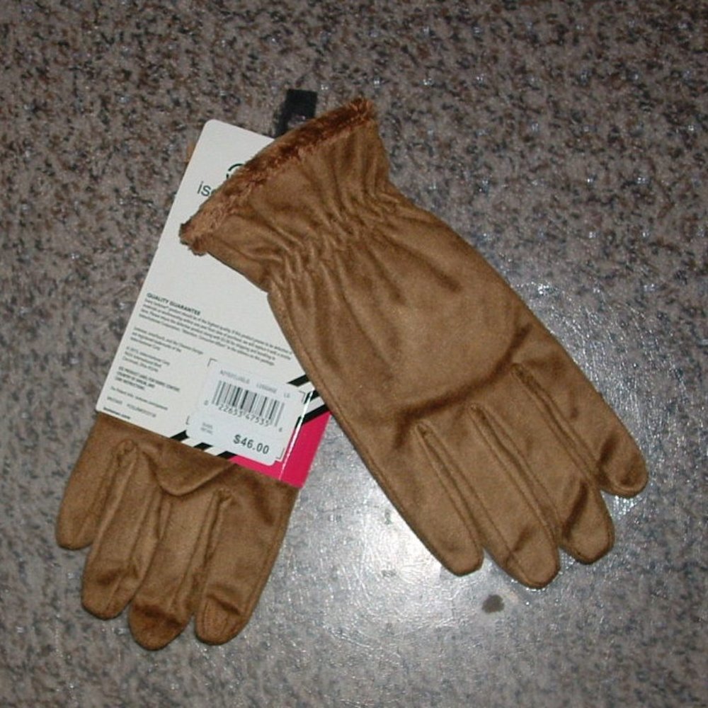 Womens Sz Large Brown Soft Faux Suede Touch Screen Smart Touch Gloves NEW